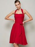 A-Line/Princess Halter Sleeveless Pleats Bowknot Short Chiffon Bridesmaid Dresses TPP0005094