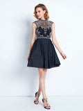 A-Line/Princess Sleeveless High Neck Beading Short/Mini Satin Dresses TPP0008749