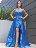 A-Line/Princess Satin Ruffles Spaghetti Straps Sleeveless Sweep/Brush Train Dresses TPP0001696