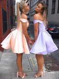 A-Line/Princess Satin Ruffles Off-the-Shoulder Sleeveless Short/Mini Homecoming Dress TPP0003294