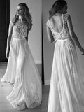 A-Line/Princess Sleeveless Scoop Tulle Beading Sweep/Brush Train Wedding Dresses TPP0006767