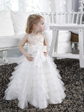 A-line/Princess Scoop Bowknot Sleeveless Long Tulle Flower Girl Dresses TPP0007810