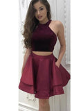 A-Line/Princess Sleeveless Halter Satin Ruffles Two Piece Short/Mini Dresses TPP0008302