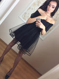 A-Line/Princess 1/2 Sleeves Off-the-Shoulder Tulle Short/Mini Dresses TPP0008764