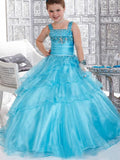 Ball Gown Straps Beading Sleeveless Long Organza Flower Girl Dresses TPP0007778