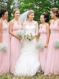 A-Line/Princess Sleeveless Scoop Floor-Length Chiffon Bridesmaid Dresses TPP0005066