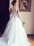 A-Line/Princess Sleeveless Scoop Chapel Train Sash/Ribbon/Belt Beading Applique Lace Tulle Wedding Dresses TPP0006416