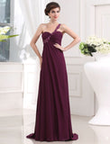 A-Line/Princess Beading One-shoulder Sweetheart Sleeveless Chiffon Long Dresses TPP0004478