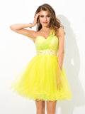 A-Line/Princess One-Shoulder Beading Sleeveless Short Net Cocktail Dresses TPP0008873