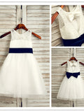 A-Line/Princess Tulle Bowknot Scoop Sleeveless Tea-Length Flower Girl Dresses TPP0007519