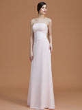 A-Line/Princess Strapless Sleeveless Floor-Length Ruched Chiffon Bridesmaid Dresses TPP0005696