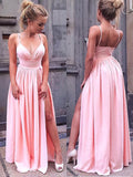 A-Line/Princess Sleeveless Straps Floor-Length Ruched Silk like Satin Dresses TPP0002107