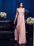 A-Line/Princess V-neck Beading Sleeveless Long Chiffon Mother of the Bride Dresses TPP0007097