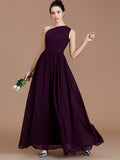 A-Line/Princess One-Shoulder Sleeveless Ruched Floor-Length Chiffon Bridesmaid Dresses TPP0005235