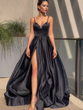 A-Line/Princess Satin Sleeveless Ruffles Straps Sweep/Brush Train Dresses TPP0001363