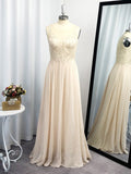 A-Line/Princess Scoop Applique Sleeveless Chiffon Floor-Length Dresses