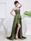 A-Line/Princess Beading Sweetheart Sleeveless High Low Taffeta Dresses TPP0004431