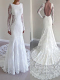 Trumpet/Mermaid Scoop Long Sleeves Court Train Lace Wedding Dresses TPP0006244