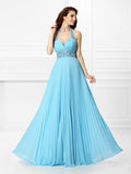 A-Line/Princess Halter Rhinestone Sleeveless Long Chiffon Dresses TPP0004209