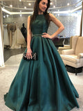 A-Line/Princess Sleeveless Bateau Sweep/Brush Train Beading Satin Dresses TPP0002769