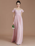 A-Line/Princess Off-the-Shoulder Sleeveless Ruched Floor-Length Chiffon Bridesmaid Dresses TPP0005324