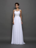 A-Line/Princess Straps Beading Sleeveless Long Chiffon Wedding Dresses TPP0006289