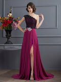 A-Line/Princess One-Shoulder Sleeveless Lace Long Chiffon Dresses TPP0003157