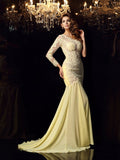 Trumpet/Mermaid One-Shoulder Applique Long Sleeves Long Chiffon Dresses TPP0003502