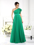 A-Line/Princess One-Shoulder Ruffles Sleeveless Long Chiffon Bridesmaid Dresses TPP0005058