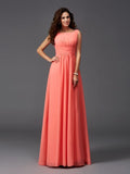 A-Line/Princess Scoop Ruffles Sleeveless Long Chiffon Bridesmaid Dresses TPP0005023