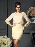 Sheath/Column Scoop Long Sleeves Short Chiffon Mother of the Bride Dresses TPP0007302