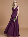 A-Line/Princess Sleeveless V-neck Floor-Length Chiffon Bridesmaid Dresses TPP0005347