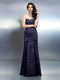 Trumpet/Mermaid Sweetheart Lace Sleeveless Long Satin Dresses TPP0004158