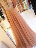 A-Line/Princess Sleeveless V-neck Chiffon Beading Sweep/Brush Train Dresses TPP0002216