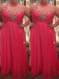 A-Line/Princess One-Shoulder Sleeveless Beading Floor-Length Chiffon Plus Size Dresses TPP0004082