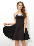 A-Line/Princess Strapless Applique Sleeveless Short Satin Cocktail Dresses TPP0008862