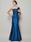 Trumpet/Mermaid Strapless Sleeveless Applique Beading Long Taffeta Dresses TPP0002806