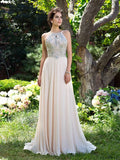 A-Line/Princess Spaghetti Straps Beading Sleeveless Long Chiffon Dresses TPP0002120