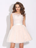 A-Line/Princess Bateau Ruffles Short Sleeves Short Net Dresses TPP0008422