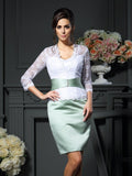 Sheath/Column V-neck Lace 1/2 Sleeves Short Satin Mother of the Bride Dresses TPP0007411