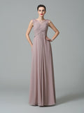 A-Line/Princess Scoop Ruched Sleeveless Long Chiffon Bridesmaid Dresses TPP0005442