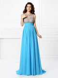 A-Line/Princess Bateau Beading Sleeveless Long Chiffon Dresses TPP0004562