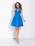 A-Line/Princess High Neck Beading Sleeveless Short Satin Dresses TPP0003768