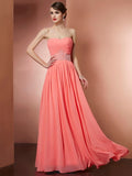 A-Line/Princess Strapless Sleeveless Pleats Beading Long Chiffon Dresses TPP0003630