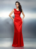 Trumpet/Mermaid V-neck Sleeveless Long Silk like Satin Dresses TPP0009198