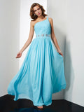 A-Line/Princess One-Shoulder Beading Sleeveless Long Chiffon Dresses TPP0003867