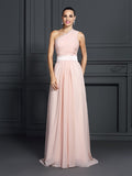 A-Line/Princess One-Shoulder Ruffles Sleeveless Long Chiffon Dresses TPP0003525