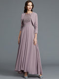 A-Line/Princess 1/2 Sleeves Scoop Asymmetrical Chiffon Mother of the Bride Dresses TPP0007047