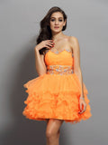 A-Line/Princess Sweetheart Ruffles Sleeveless Short Satin Cocktail Dresses TPP0009036