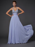 A-Line/Princess Halter Sleeveless Beading Chiffon Long Dresses TPP0002724